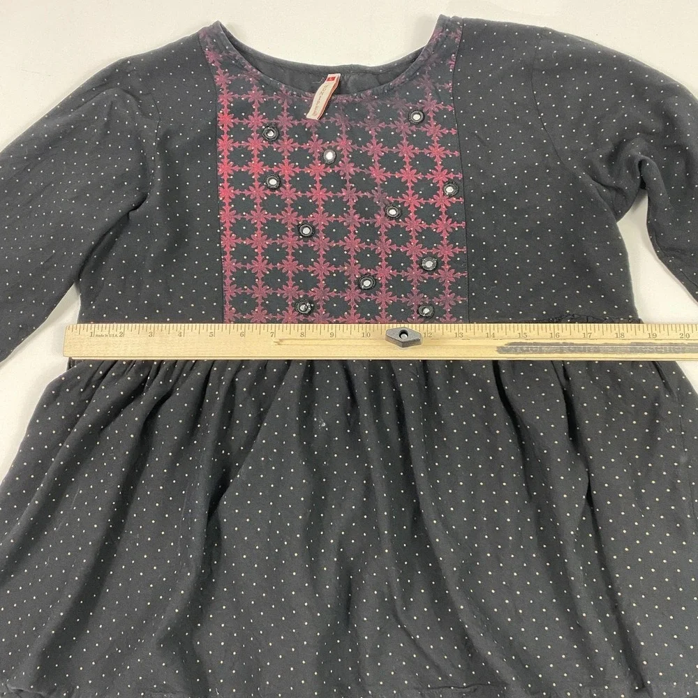 Juniper Dress Womens Large Black Gold Dot Boho Embroidered Tunic Viscose‎ India